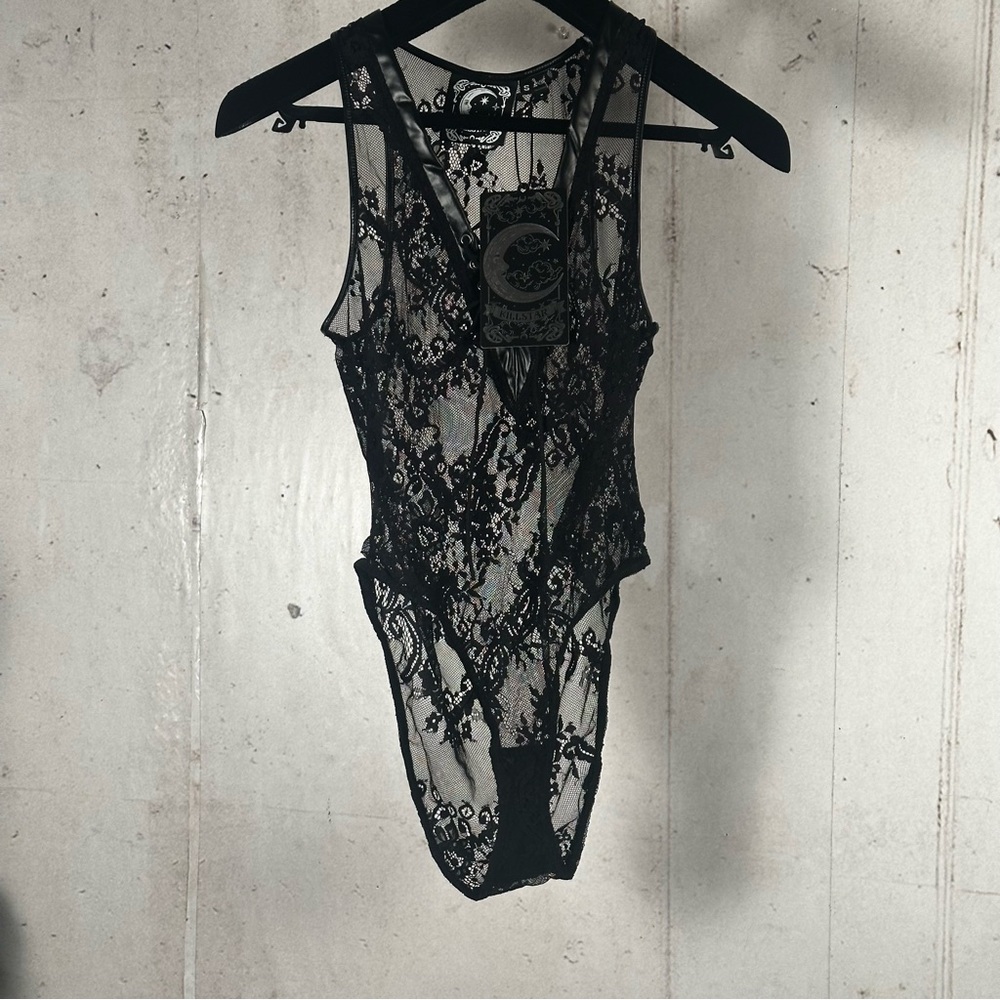 Killstar black lace‎ bodysuit size S festival boho vibes